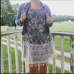 Hayden linen lace drawstring dress brown floral